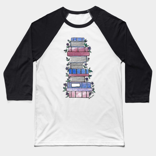 Flowery Books Baseball T-Shirt by BiblioartsbyEmma